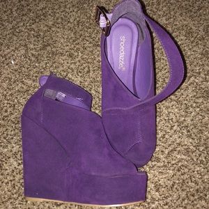 Purple Velvet Wedges